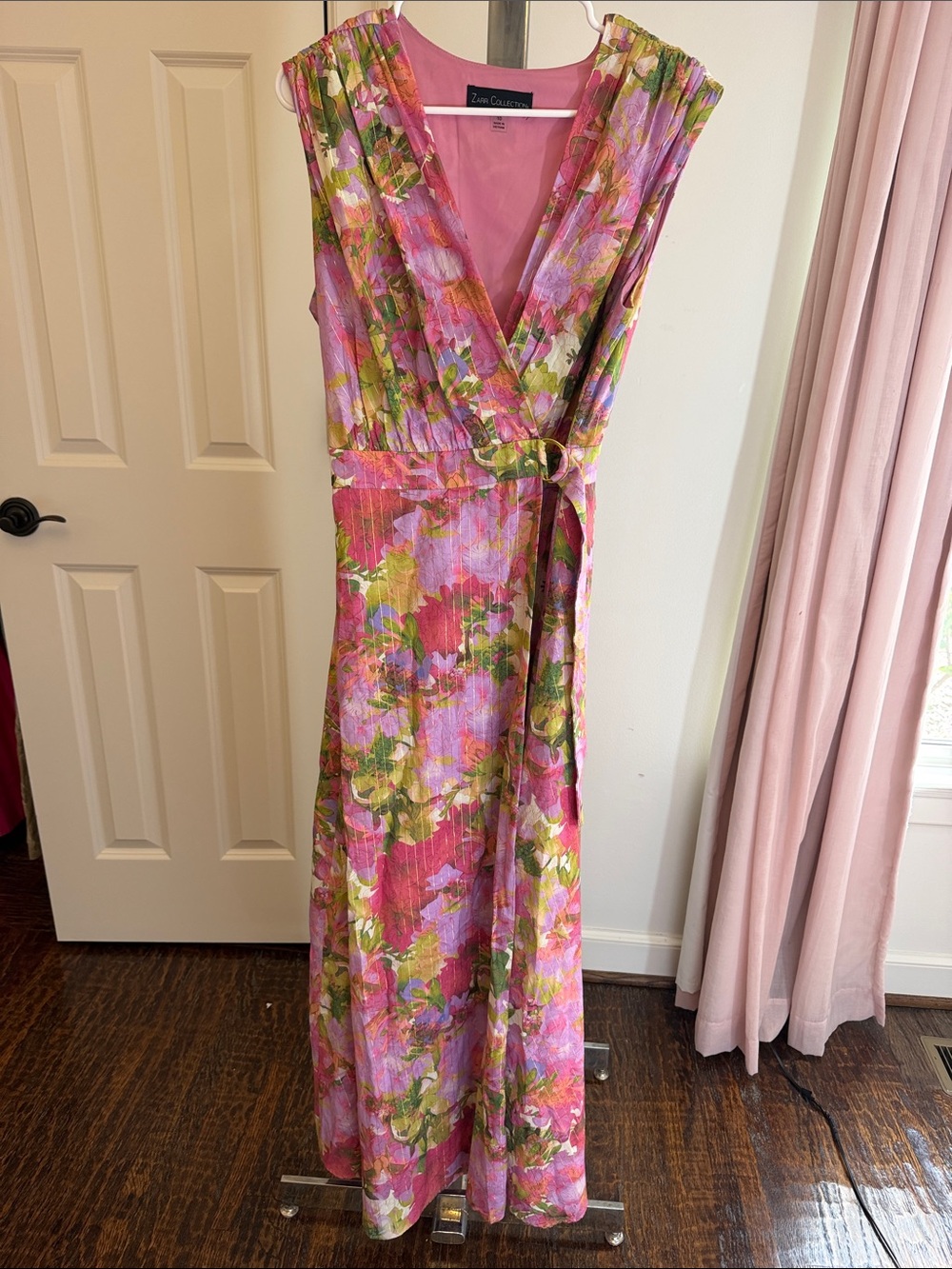 Pink Floral Wrap Maxi Dress